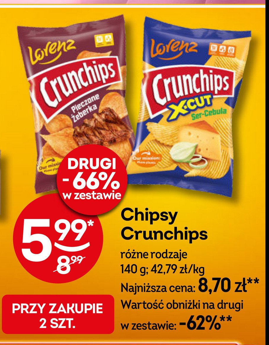 Chipsy ser-cebula Crunchips x-cut Crunchips lorenz promocja w Żabka