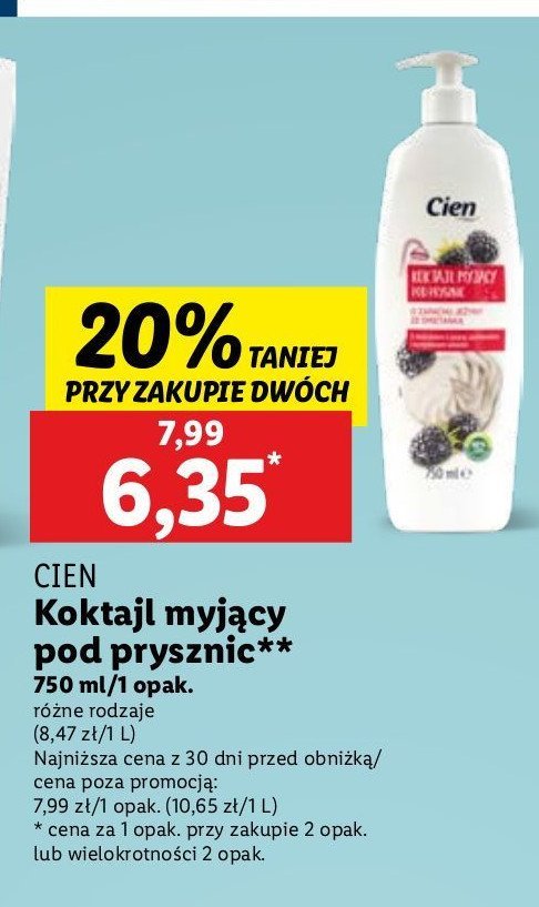 Koktajl myjący pod prysznic jeżyna ze śmietanką Cien promocja