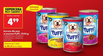 Karma dla psa w puszce Puffi 1240 g z wołowiną promocja w Biedronka