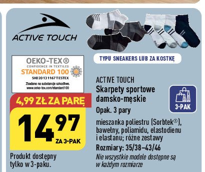 Skarpety męskie sportowe 43/46 Active touch promocja