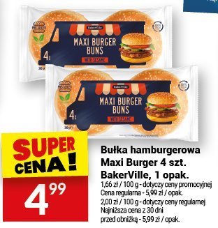 Bułka hamburgerowa Maxi Burger 4 szt. BakerVille, 1 opak. promocja w Twój Market