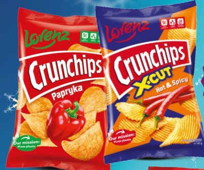 Chipsy Crunchips Papryka, X-Cut Hot & Spicy Lorenz promocja w Duży Ben