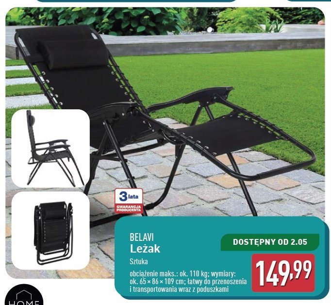 Leżak 65 x 86 x 109 cm BELAVI promocja w Aldi