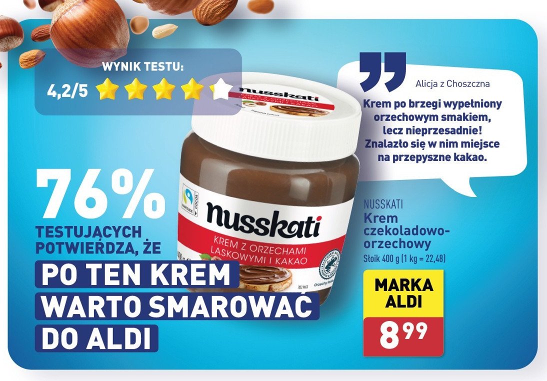 Krem czekoladowo-orzechowy Nusskati promocja w Aldi