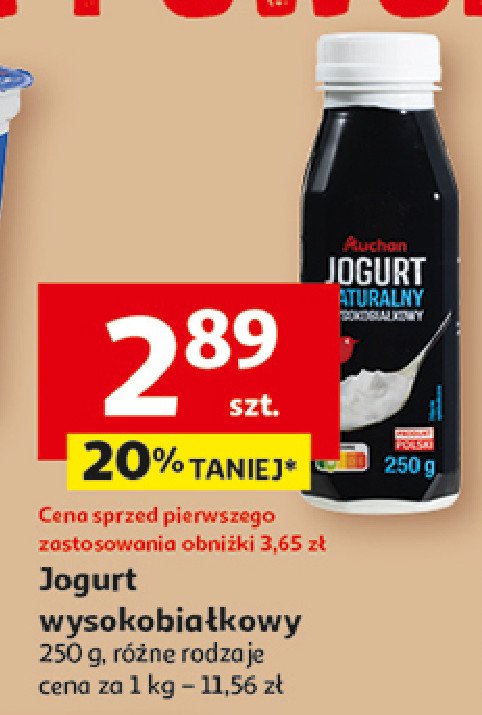 Jogurt naturalny wysokobiałkowy Auchan różnorodne (logo czerwone) promocja