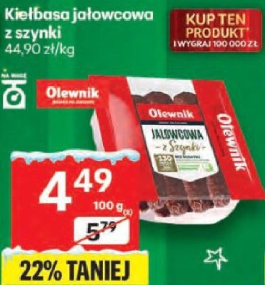 Kiełbasa jałowcowa z szynki Olewnik promocja w Delikatesy Centrum
