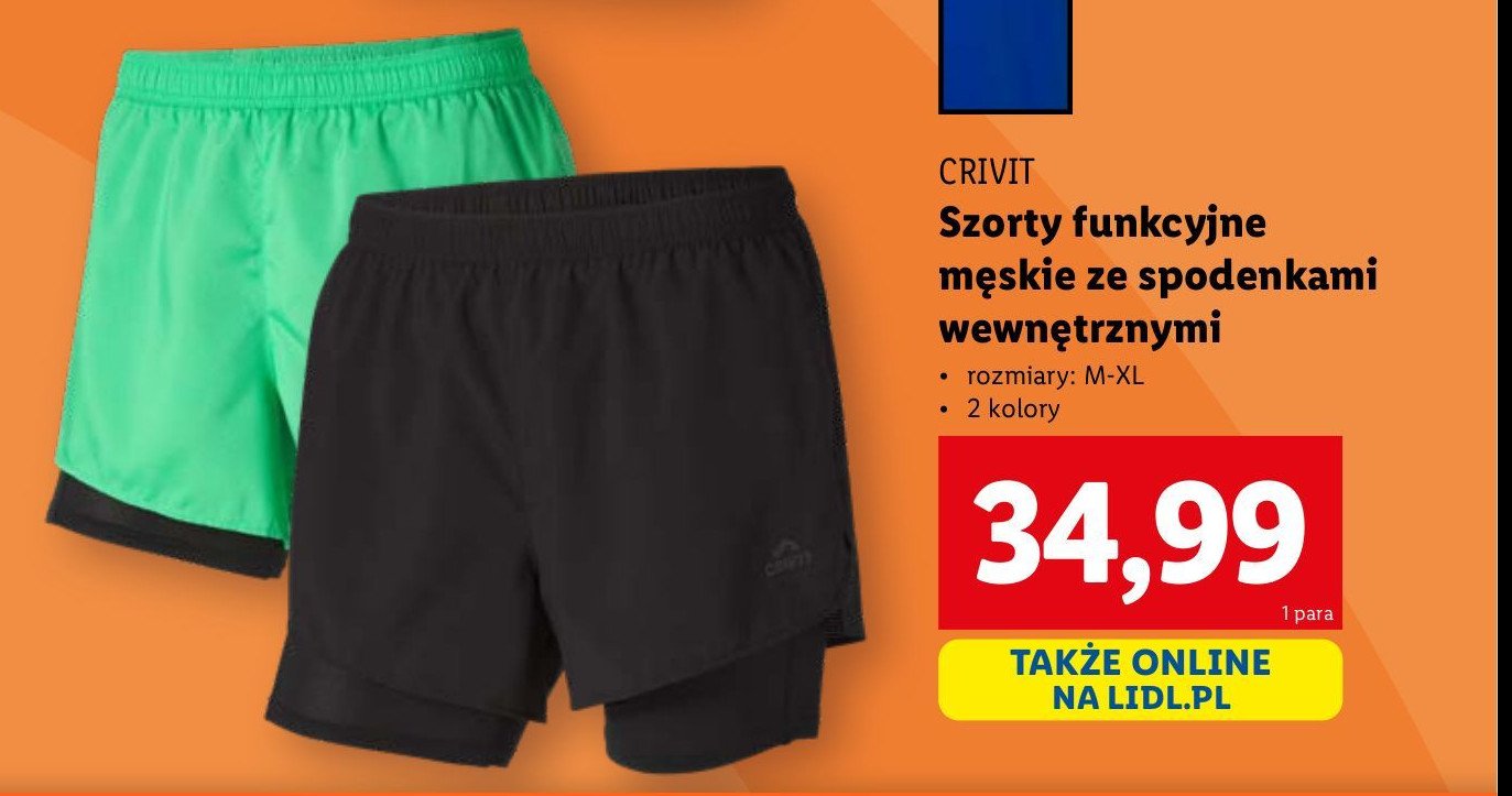 Szorty męskie funkcyjne m-xl Crivit promocja w Lidl