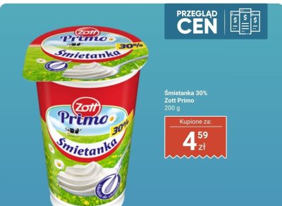 Śmietanka 30% Zott Primo promocja w Dino