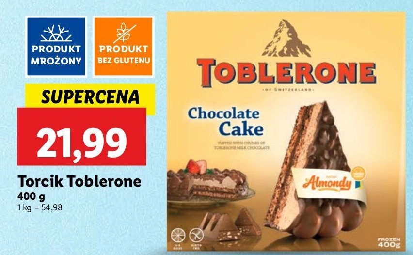 Tort migdałowy z czekoladą Toblerone promocja w Lidl