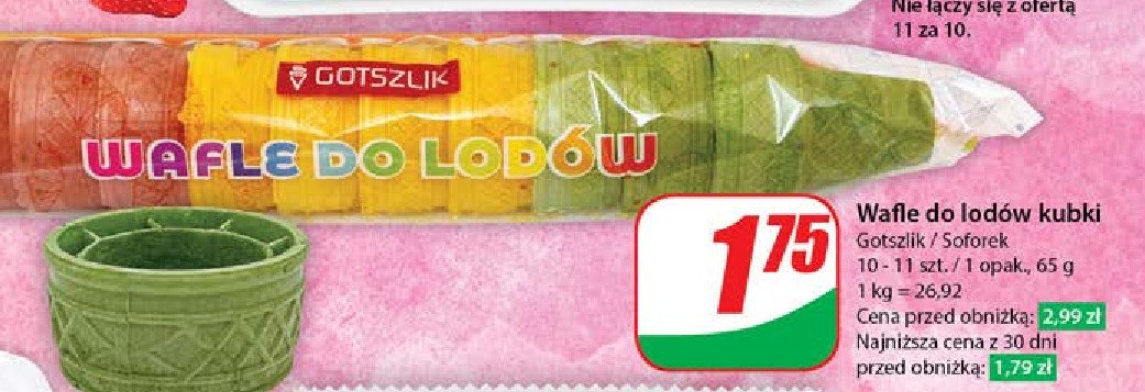 Wafle do lodów tęczowe Gotszlik promocja w Dino
