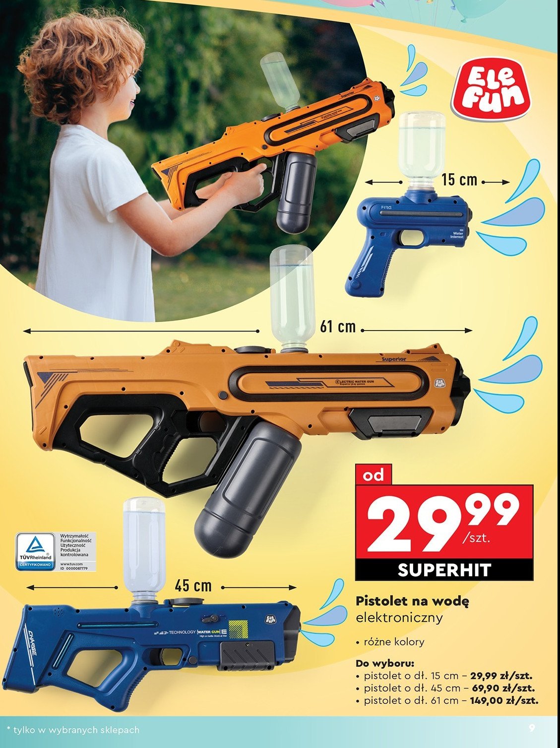 Pistolet na wodę elektroniczny 15 cm Elefun promocja w Biedronka
