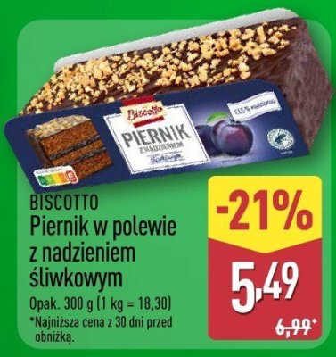 Piernik w polewie z nadzieniem śliwkowym BISCOITO promocja w Aldi