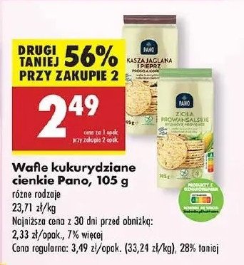 Wafle kukurydziane z kaszą jaglaną i pieprzem Pano promocja w Biedronka