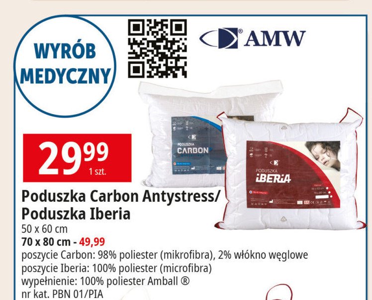 Poduszka carbon antystress 70 x 80 cm Amw promocja w Leclerc