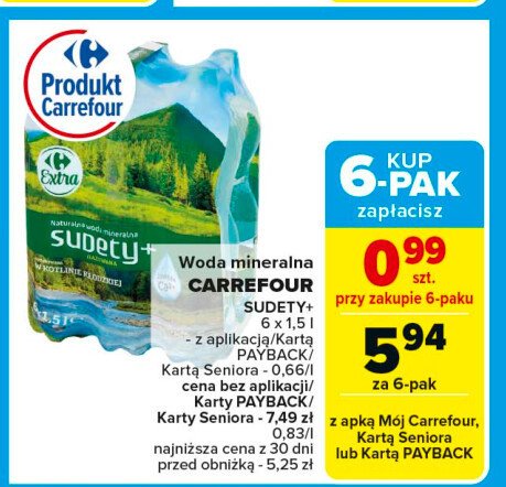 Woda naturalna niegazowana Carrefour sudety+ promocja