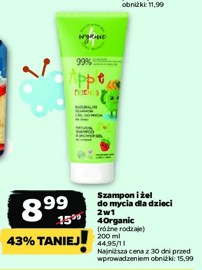 Naturalny szampon i żel pod prysznic dla dzieci jabłkowy 4organic kids promocja