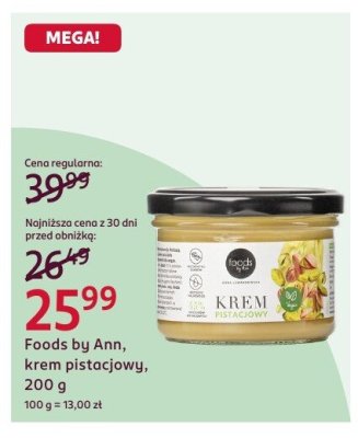 Krem pistacjowy Foods by Ann, 200 g promocja w Rossmann