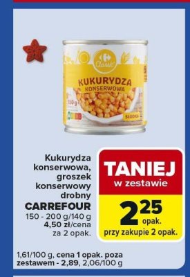 Kukurydza konserwowa, groszek konserwowany drobny CARREFOUR promocja w Carrefour Express
