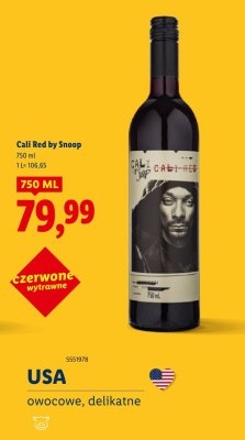 Wino Cali Red by Snoop czerwone wytrawne promocja w Lidl