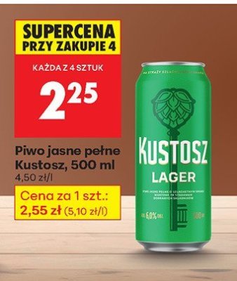Piwo jasne pełne Kustosz, 500 ml promocja w Biedronka