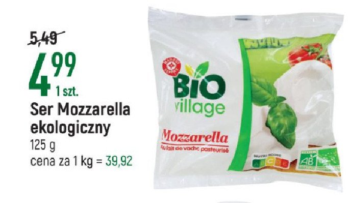 Mozzarella bio Wiodąca marka bio village promocja