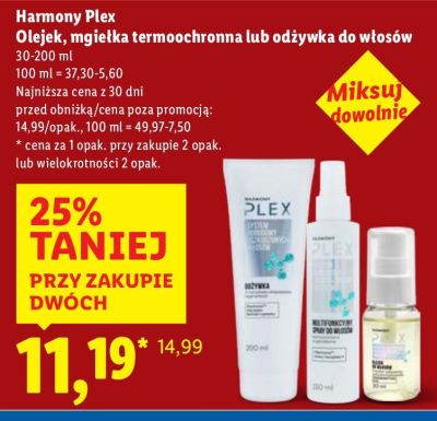 Olejek, mgiełka termochronna lub odżywka do włosów Harmony Plex promocja w Lidl