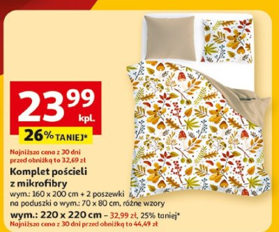 Komplet pościeli z mikrofibry 220 x 220 cm + 2 poszewki na poduszki 70 x 80 cm, różne wzory promocja w Auchan