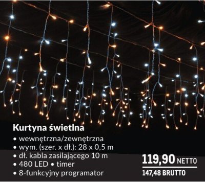 Kurtyna świetlna wewnętrzna/zewnętrzna wym. (szer. x dł.): 28 x 0,5 m, 480 LED, timer, 8-funkcyjny programator promocja w Makro