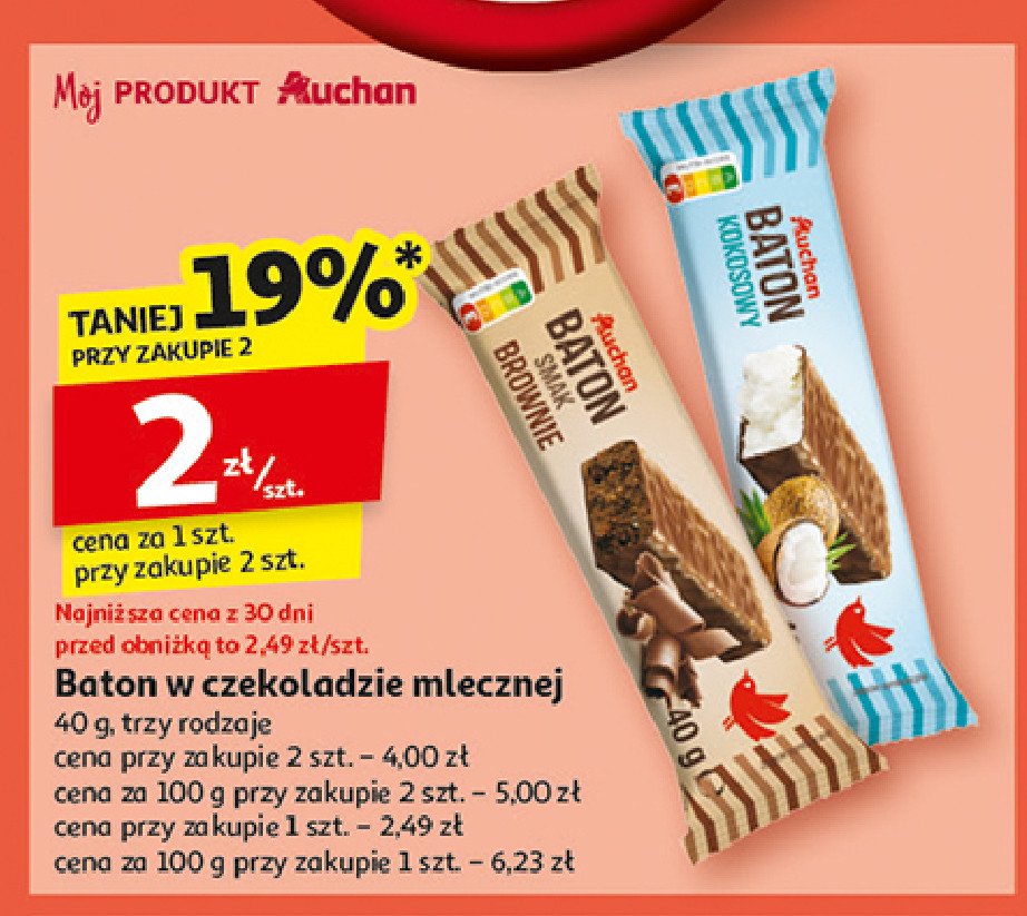 Baton brownie Auchan różnorodne (logo czerwone) promocja w Auchan