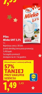 Mleko UHT 3,2% Pilos promocja w Lidl