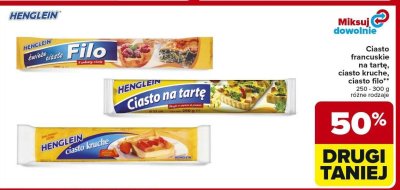 Ciasto francuskie na tartę, ciasto kruche, ciasto filo HENGLEIN 250-300 g różne rodzaje promocja w Carrefour