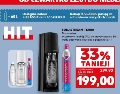 Saturator Terra w zestawie 1 nabój CO2, do przygotowania 60 l wody gazowanej i butelka o pojemności 1 l promocja w Kaufland