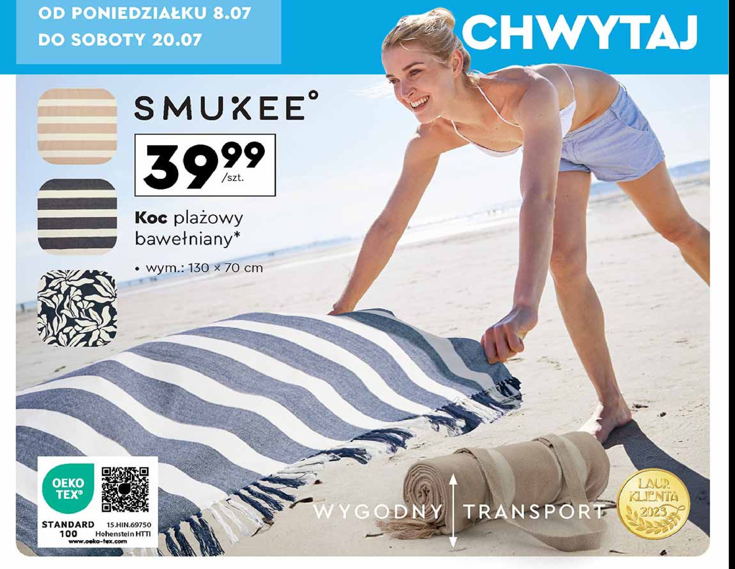 Koc plażowy 130 x 70 cm Smukee promocja