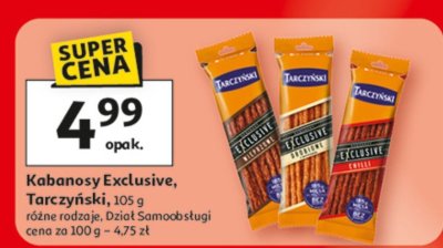 Kabanosy Exclusive, Tarczyński, 105 g, różne rodzaje, Dział Samoobsługi promocja w Auchan