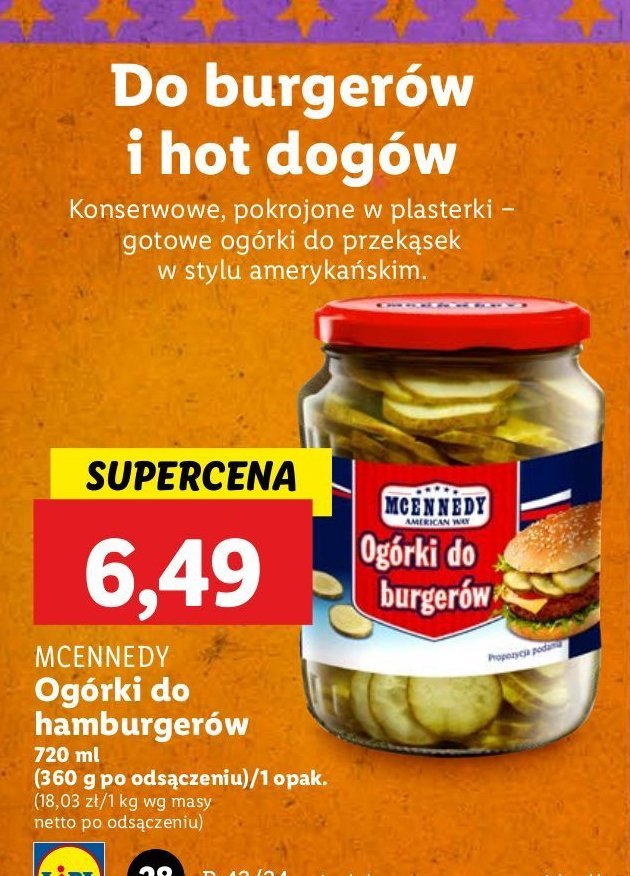 Ogórki w plastrach do hamburgerów Mcennedy promocja