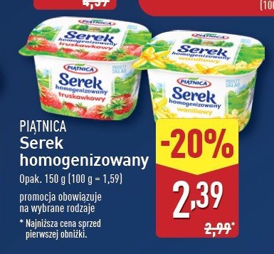 Serek homogenizowany truskawkowy Piątnica promocja w Aldi