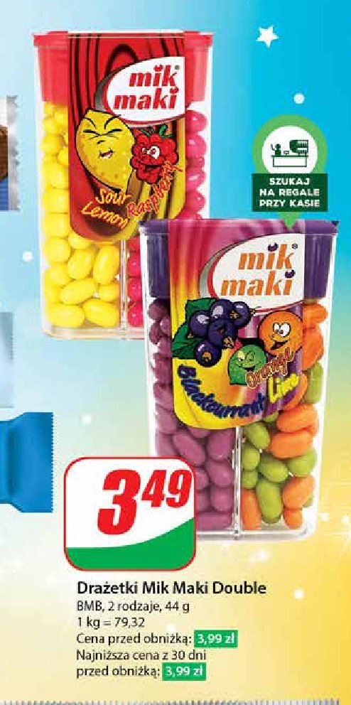 Drażetki blackcurrant-lime-orange Mik maki promocja w Dino