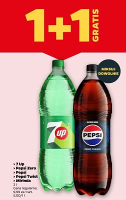 Napój gazowany Pepsi, Pepsi Zero, Pepsi Twist, Mirinda, 7up 2 l 1+1 GRATIS promocja w Netto