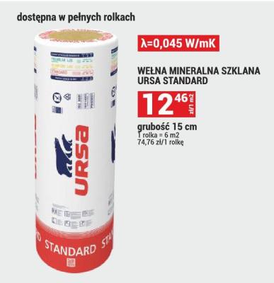 Wełna mineralna szklana Ursa Standard grubość 15 cm promocja w Merkury Market