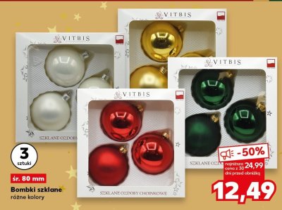 Bombki szklane VITBIS różne kolory śr. 80 mm promocja w Kaufland