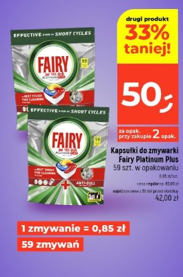 Kapsułki do zmywania Fairy Platinum Plus 59 szt. w opakowaniu promocja w Dealz