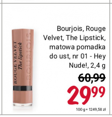Szminka do ust hey nude 01 Bourjois rouge velvet lipstick promocja