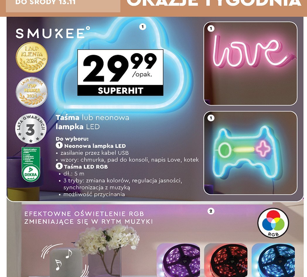 Ozdoba led neon chmurka Smukee promocja w Biedronka