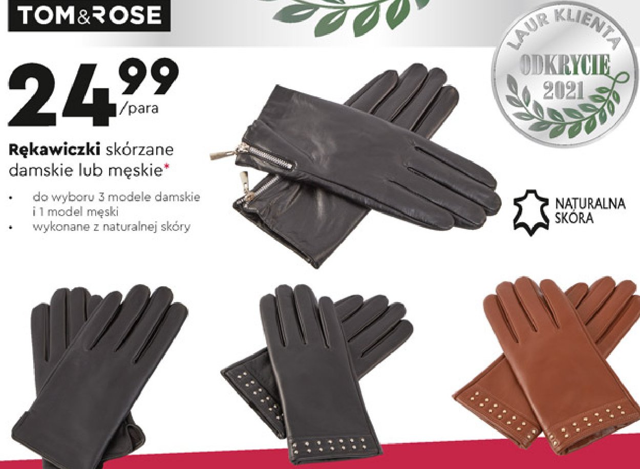 Rękawiczki damskie skórzane Tom & rose promocja