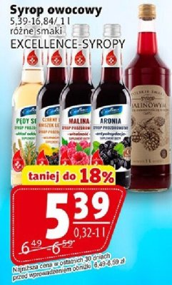 Syrop owocowy Excellence 0,5 l różne smaki promocja w Prim Market
