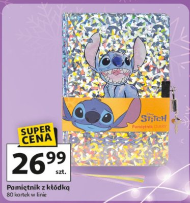 Pamiętnik z kłódką Stitch 80 kartek w linie promocja w Auchan