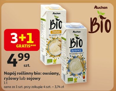 Napój roślinny bio: owsiany, ryżowy lub sojowy promocja w Auchan