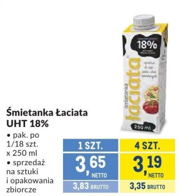 Śmietanka Łaciata UHT 18% promocja w Makro