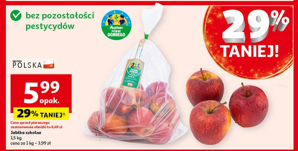 Jabłka szkolne Auchan pewni dobrego promocja