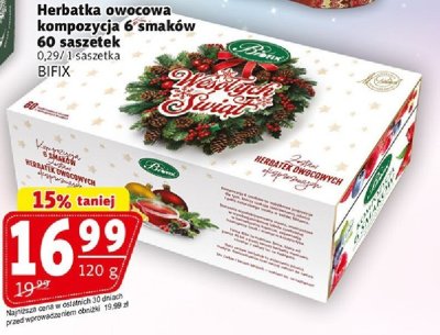 Herbatka owocowa kompozycja 6 smaków 60 saszetek BiFix promocja w Prim Market
